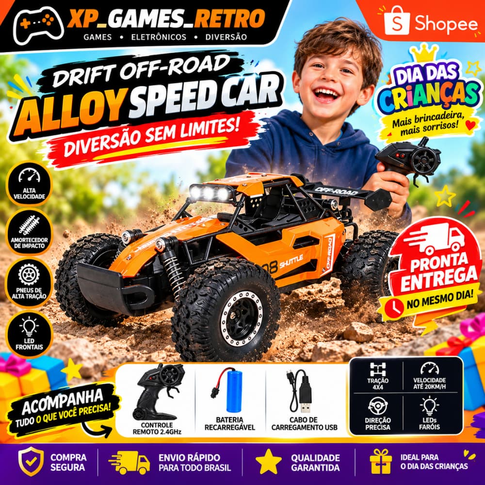 Carrinho de Controle Remoto alta velocidade 24CM Bateria Recarregável com  com Luz LED