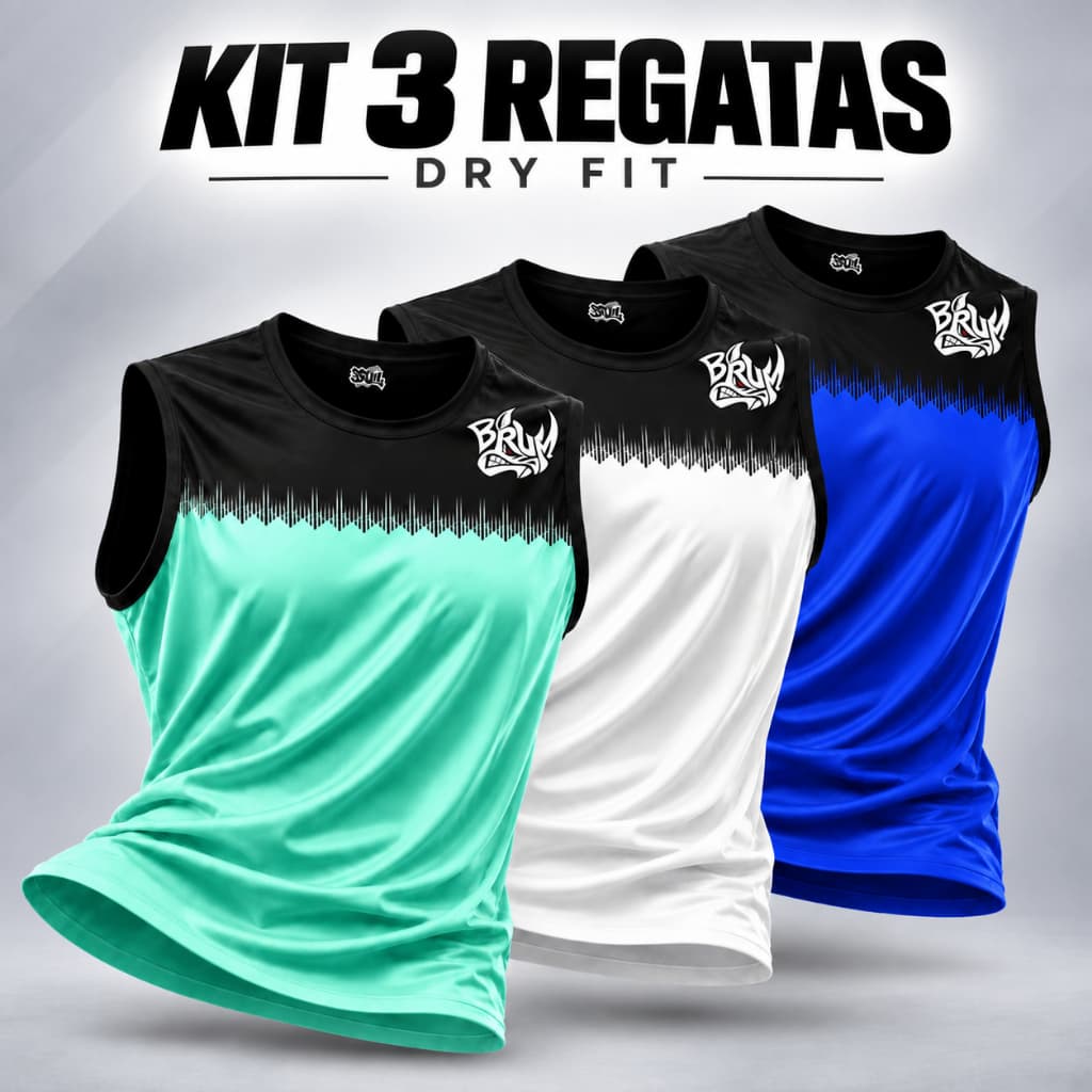 Kit 3 Regatas Dry Fit Masculina Academia Musculação Treino Crossfit Corrida Premium