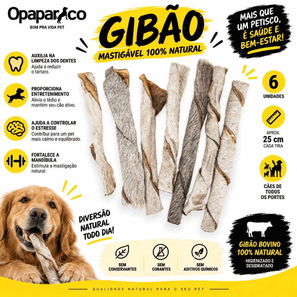 Mordedor Natural Gibão "Couro Bovino Desidratado" Opaparico - 6un