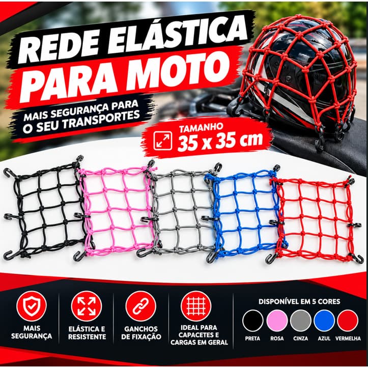 Rede Elástica Aranha Para Motos/ Bagageiro 35X35 Vermelha/ Azul/ Preta / Rosa / Cinza
