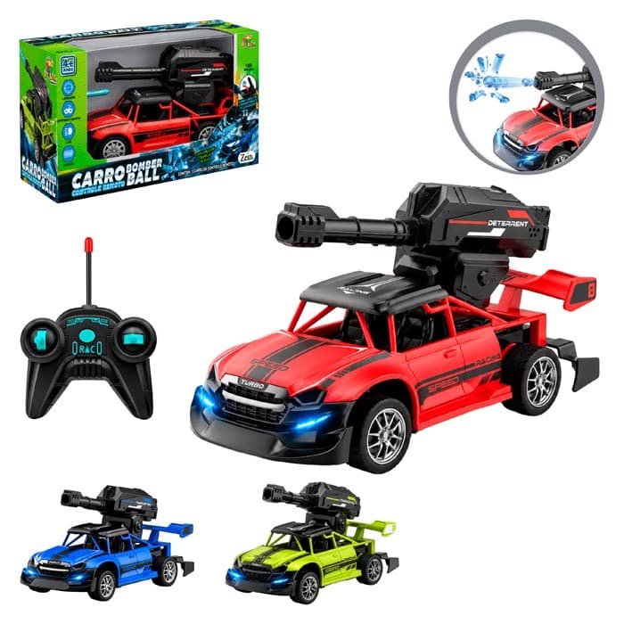 Carrinhoc de Controle Remoto com Lançador de Bolas de Gel LED Brinquedo Infantil Carrinho Bomber Ball