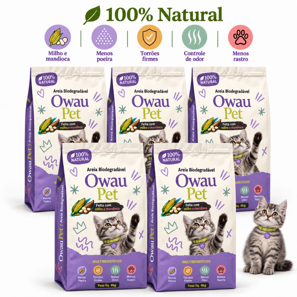 Kit Areia Sanitária Natural para Gatos Grãos Finos Controle de Odor Alta Absorção Menos Poeira