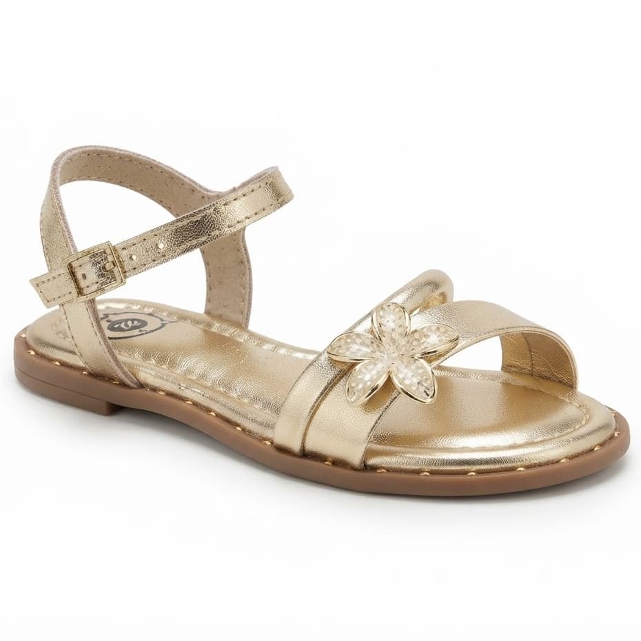 Sandália Infantil Feminina Molekinha Rasteira Flor Glitter Menina Leve Confortável Casual Calçado Dourado Festa