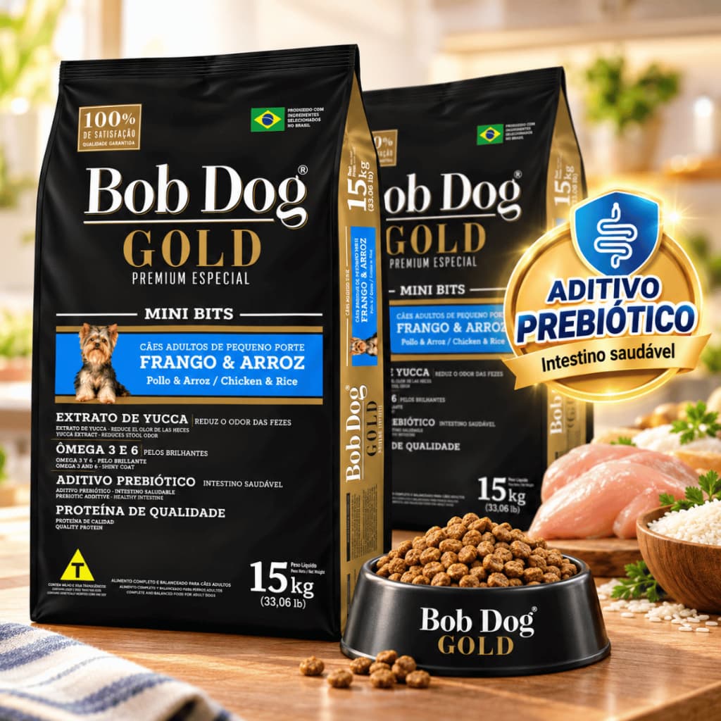 Kit 2 Bob Dog Gold Mini Bits 15kg Ração Premium para Cães Adultos Cachorro Pequeno Porte Mega Oferta