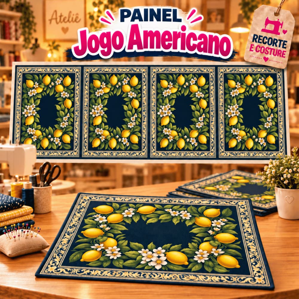 Painel Jogo Americano 4 Lugares Tecido Estampado Sarja Impermeável  Costura Criativa Mesa Posta Artesanato Patchwork DIY