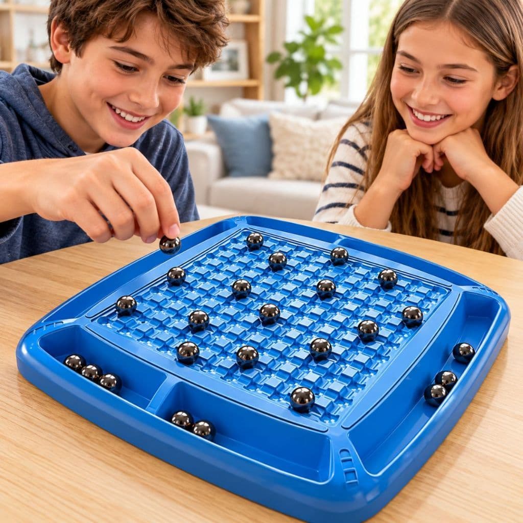 Jogo de Tabuleiro Magnético Batalha de Ímãs Azul com Bolinhas Imantadas Diversão em Família Sem Telas