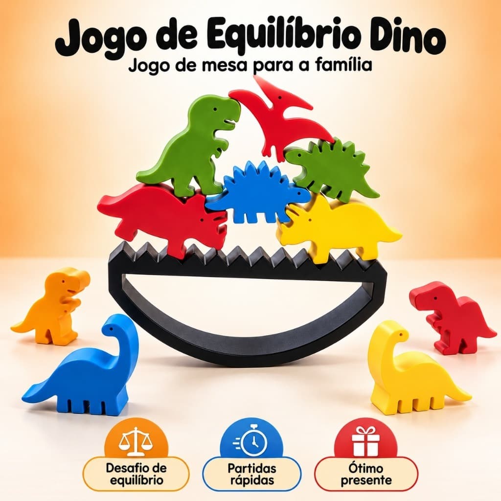 Jogo de Equilíbrio Dino Jogo de Mesa Família Empilhar Dinossauros Desafio