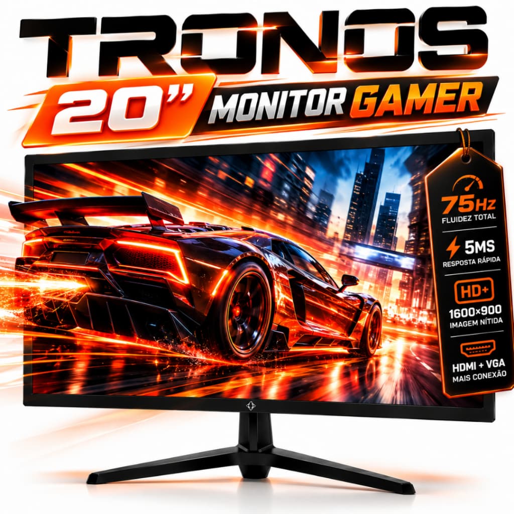 Monitor Gamer 20 Polegadas Tronos LED HD+ 75Hz 5ms HDMI VGA Widescreen 1600x900 Preto