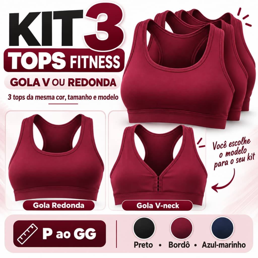 Kit 3 Tops Fitness Femininos Academia Gola V ou Redonda Atitude Fitness