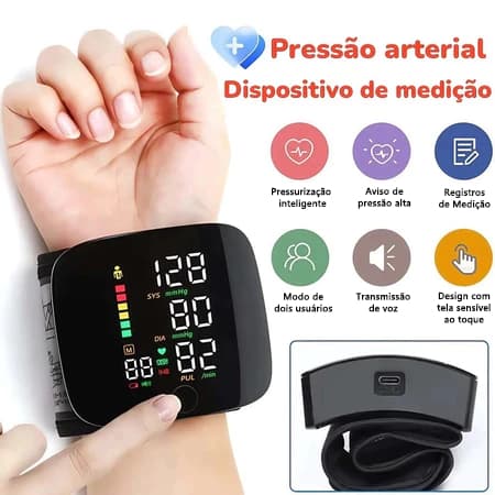 Aparelho Medidor De Pressão Arterial Digital De Pulso Recarregável