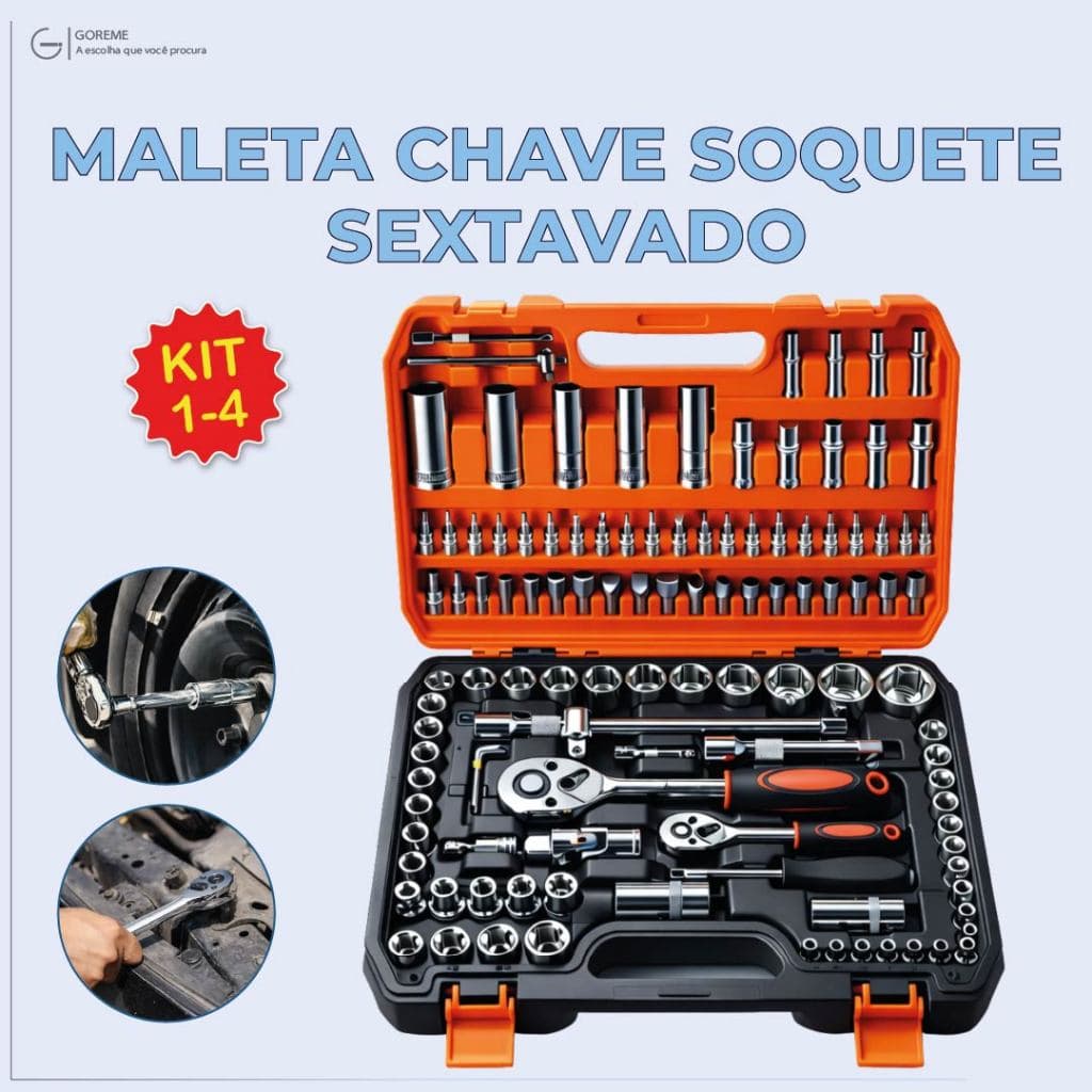 Jogo de Soquete Para Mecânico Aço CRV 108 Peças Catraca Reversível