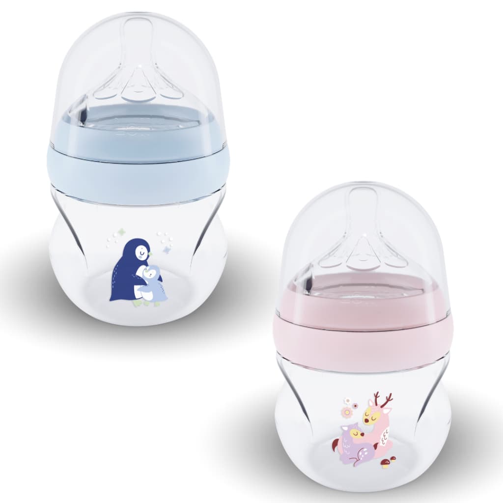 Mamadeira bico silicone anticolica Lolly 130ml Fluxo 1 bebê recem nascidos menina rosa 0+ Meses azul