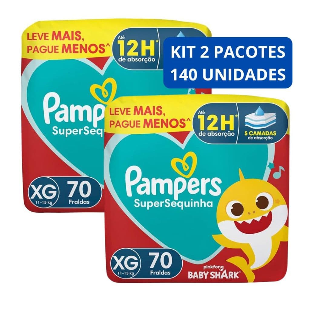 Kit Fraldas Descartáveis Pampers SuperSequinha Tamanho XG 140 unidades