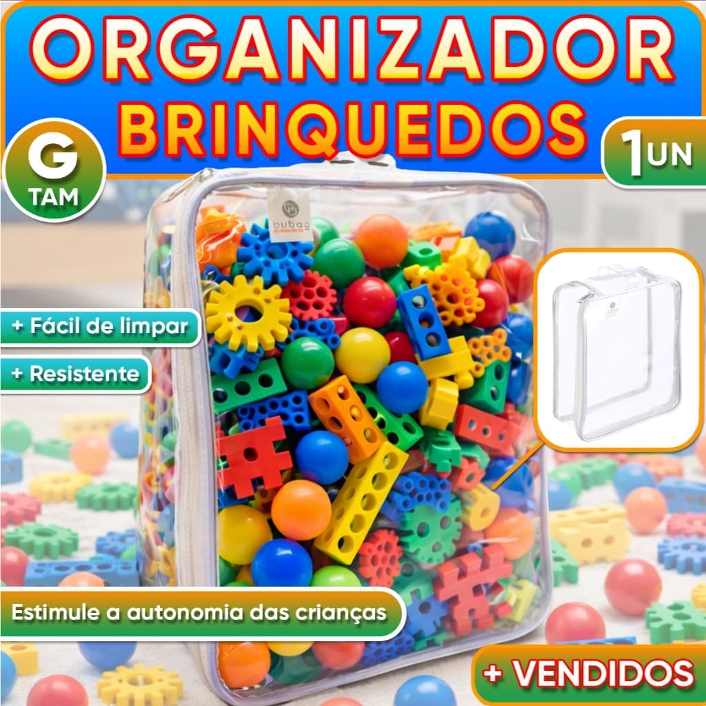 1 Organizador Brinquedos Blocos Montar Quarto Infantil Bebê Ursinhos Carrinhos Bonecas - TAM G