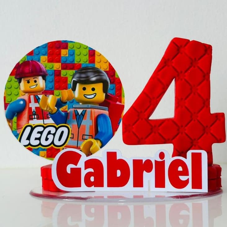 Decoração Festa / Vela Aniversário Biscuit / Topo de Bolo / Topo Lego | Bloco de montar / Painel simples Festa tematica