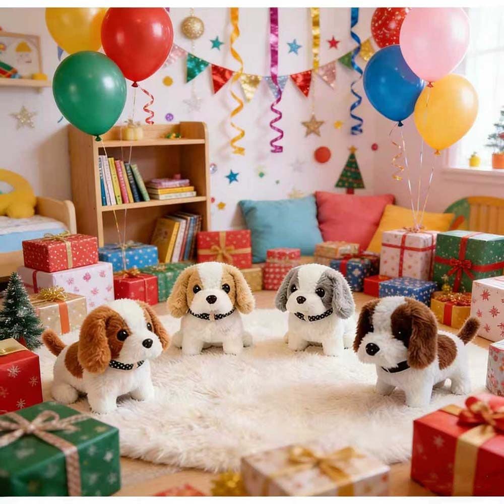 Brinquedo Cachorro de Pelúcia Elétrico, Anda, Abana o Rabo e Late, Funciona à Bateria, Presente Ideal para Crianças