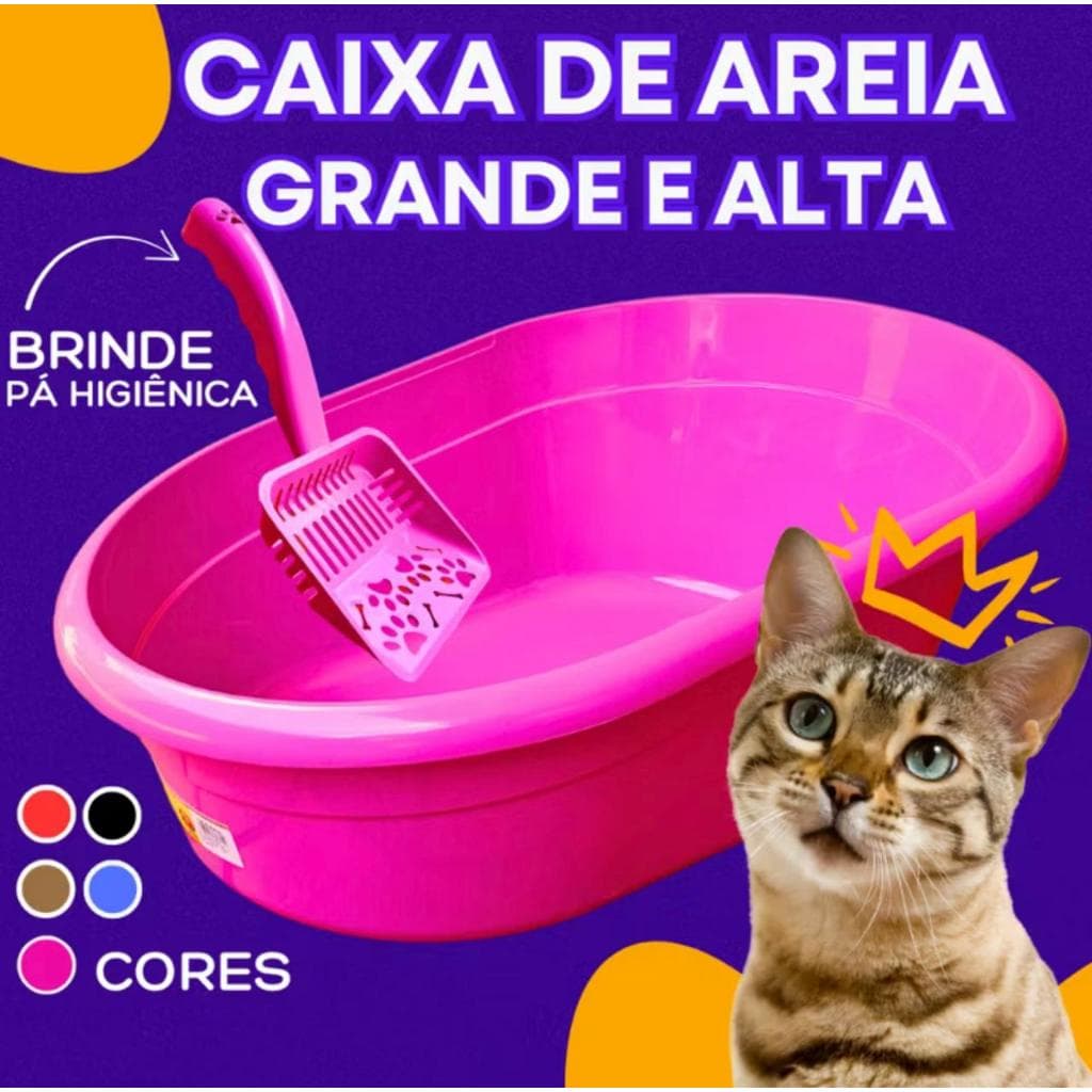 Kit Bandeja Higiênica para Gatos Gigante Glamour Furacão Pet Areia Sanitária Grande + Pazinha