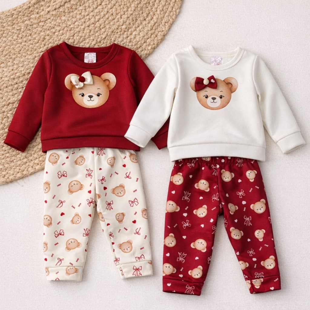 Conjunto Bebê Feminino Soft Plush Inverno | Casaco e Calça | Roupa Infantil Menina Fofa | P M G