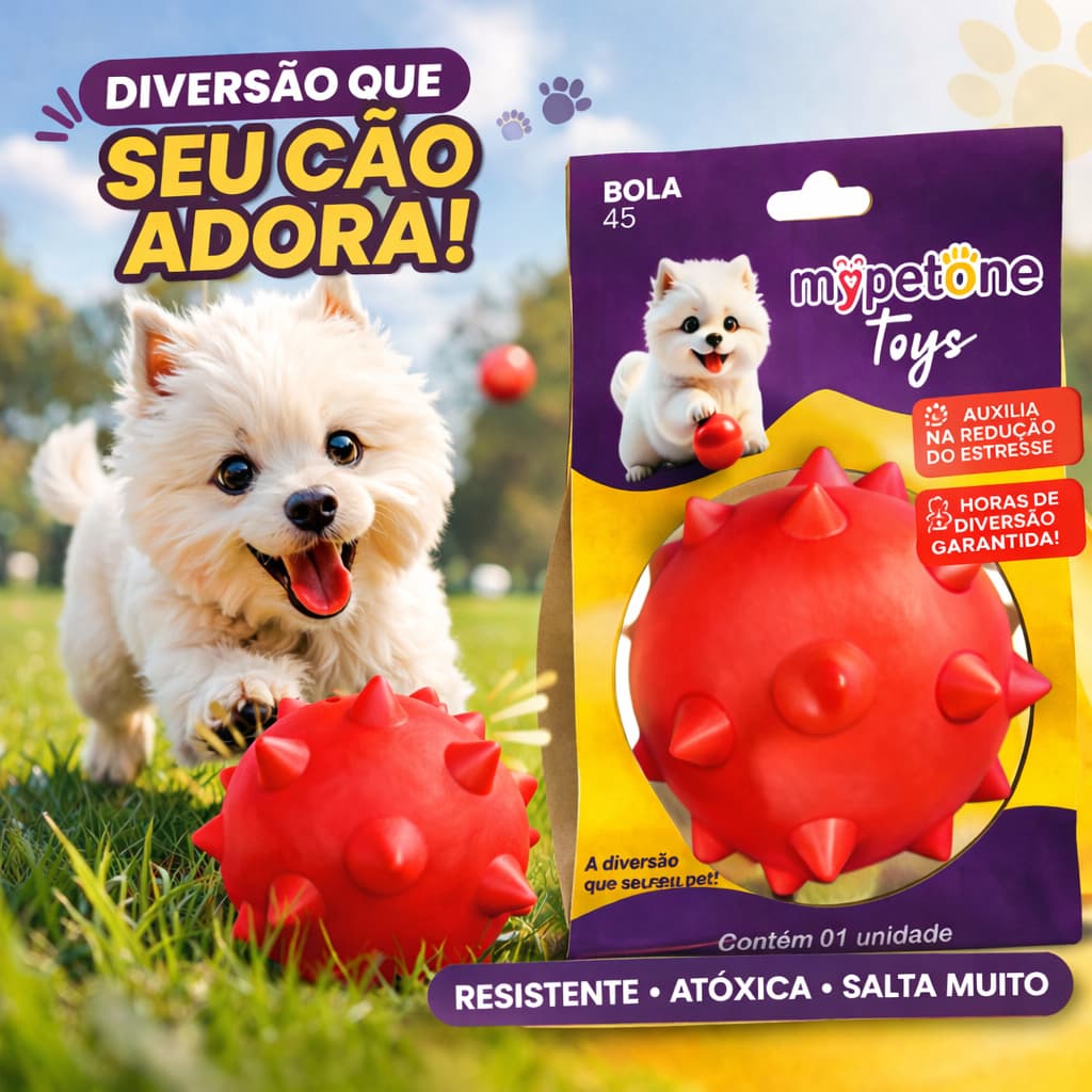 Bola Cravo Maciça Resistente para Cachorro - 45mm 55mm 65mm - Mypetone - Vermelho