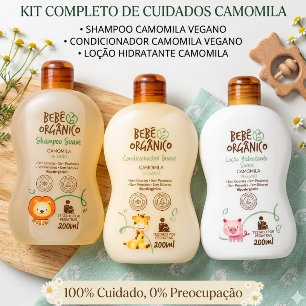 Kit Shampoo + Condicionador + Loção Hidratante - Cuidado Natural e Delicado para o Bebê 600 ml