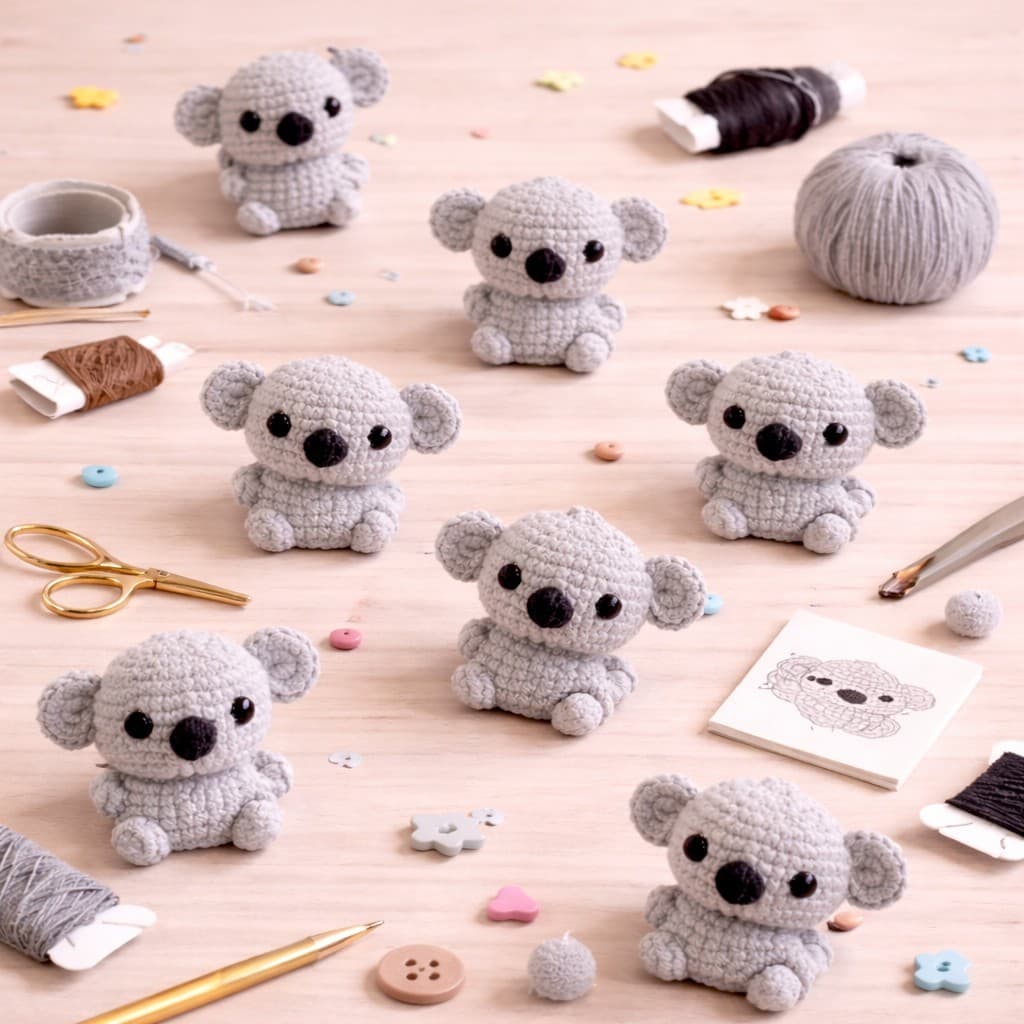 Chaveiro Coala Kit com 4 unidades Amigurumi Crochê Lembrancinha Aniversário Festa Batizado Evento