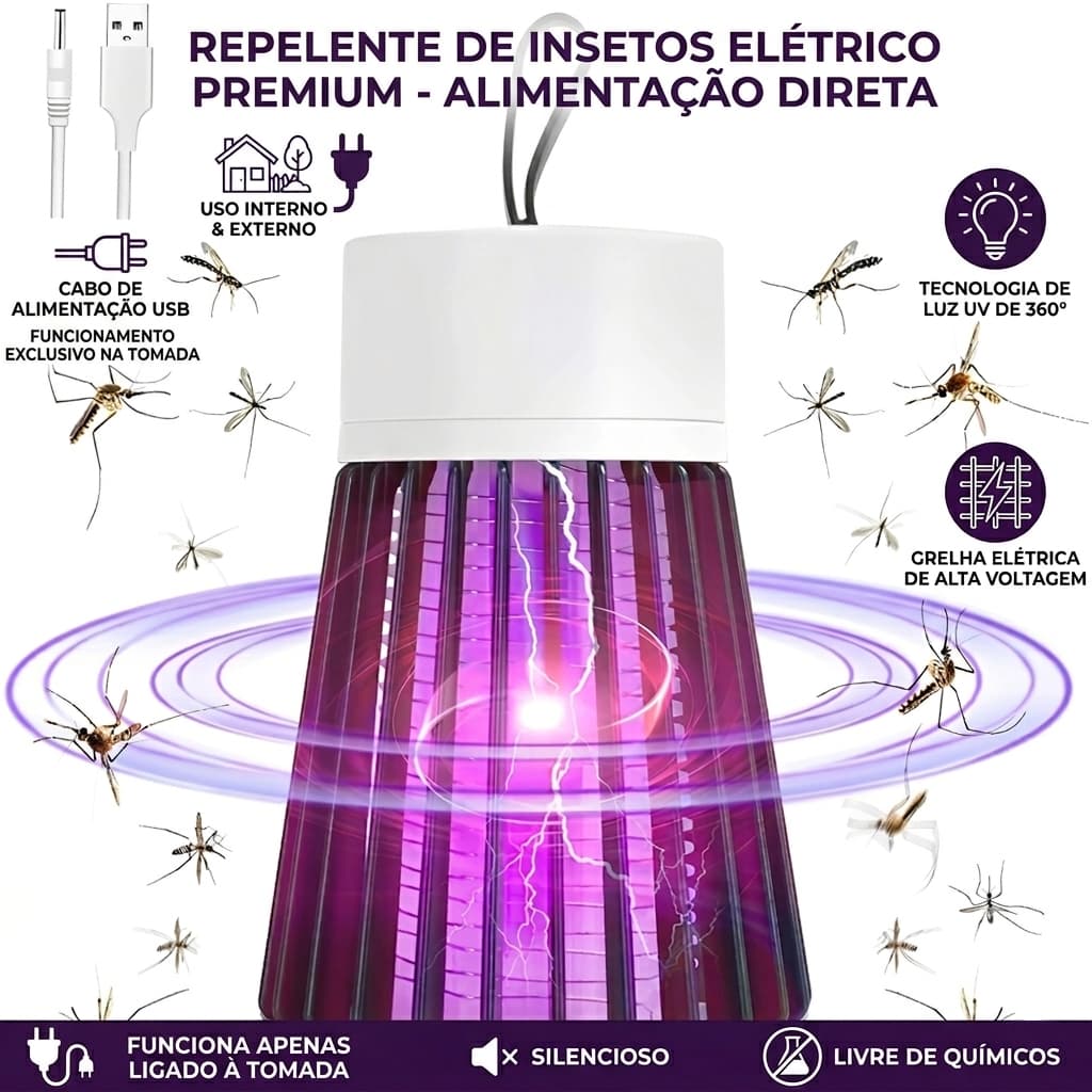 Luminária LED UV Anti Mosquito USB Para Insetos Portátil Recarregável Verde Cinza