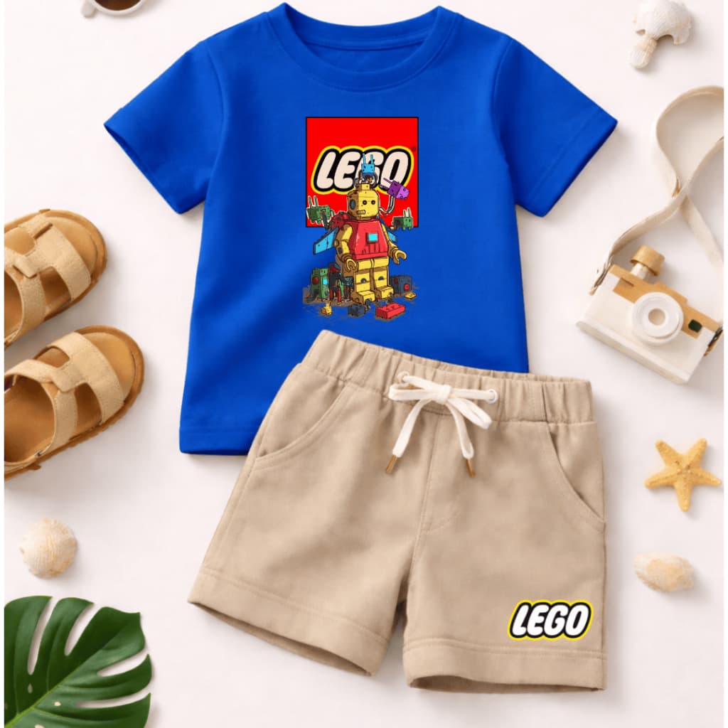 Conjunto infantil para Meninos - Verão - Lego- de menino camiseta manga curta e bermuda de moletom-básico casual- Estilo