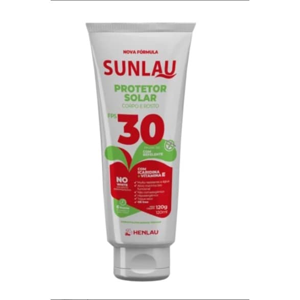 PROTETOR SOLAR SUNLAU FPS30 SEM REPELENTE E VITAMINA E 120G SUNLAU