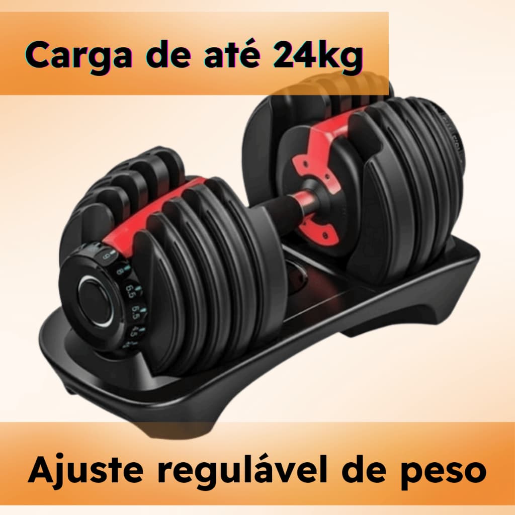 Halter Ajustável 24kg com Anilhas | Musculação Casa Academia | Compacto Resistente Ergonômico Portátil | Dia dos Pais