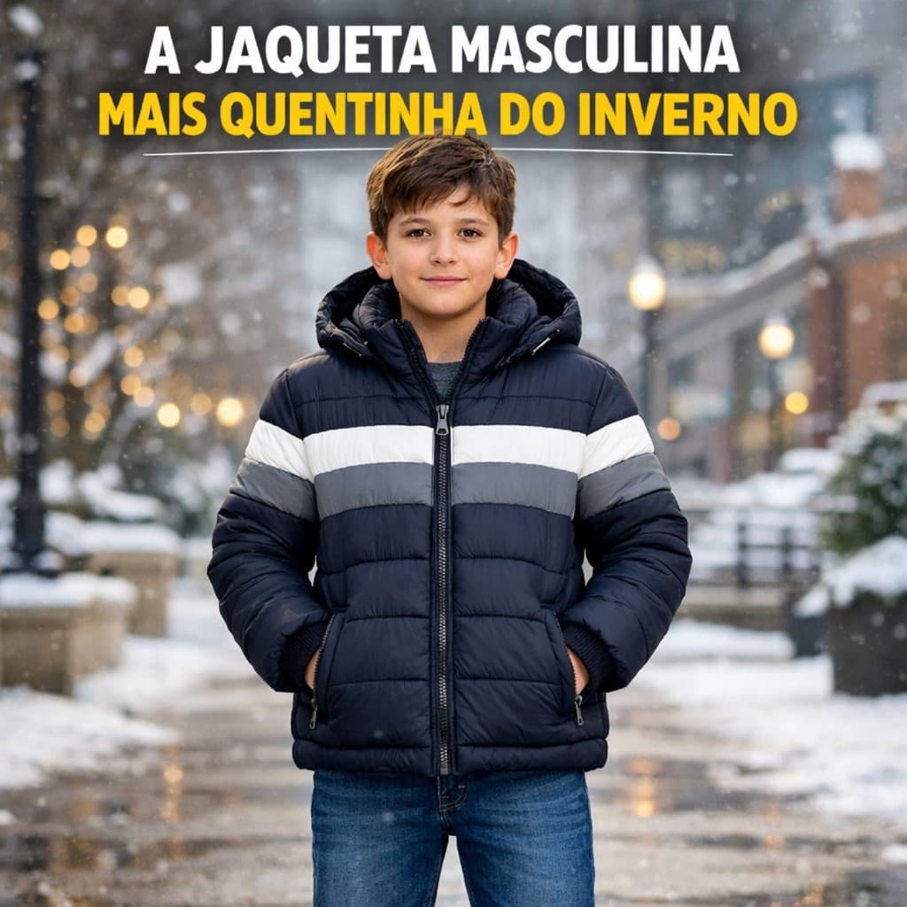 Jaqueta Puffer Infantil Juvenil Masculino Casaco Bobojaco Impermeável Capuz Removível Colorida