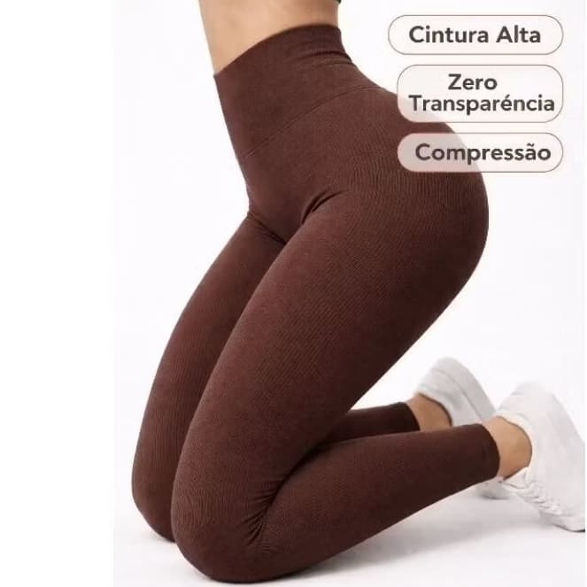 Calça Legging Canelada Premium Cintura Alta Sem Costura Para Academia Elástica e Fitness