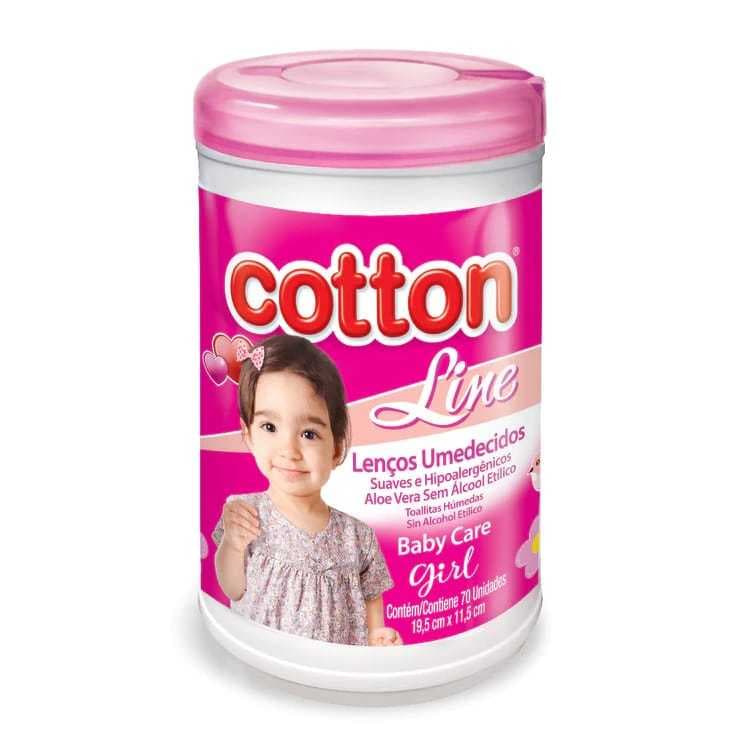 Lenço Umedecido Bebê 70 Unidades Pote Baby Care Girl Sem Álcool Hipoalergênico Toalha Umedecida