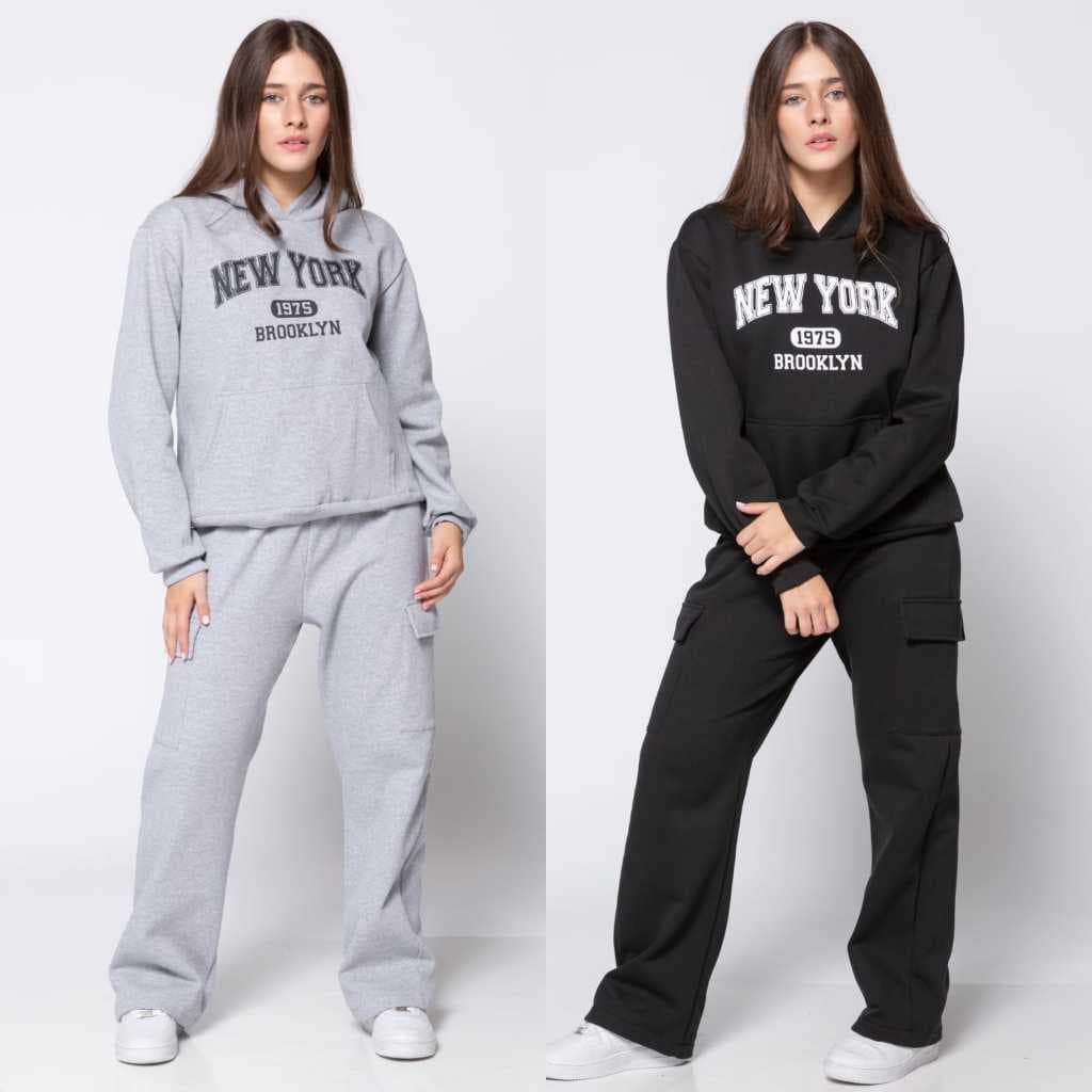 Conjunto Moletom Juvenil  Meninas com Capuz e bolsos Laterais Tamanhos 12,14,16, Cores Preto, Marrom