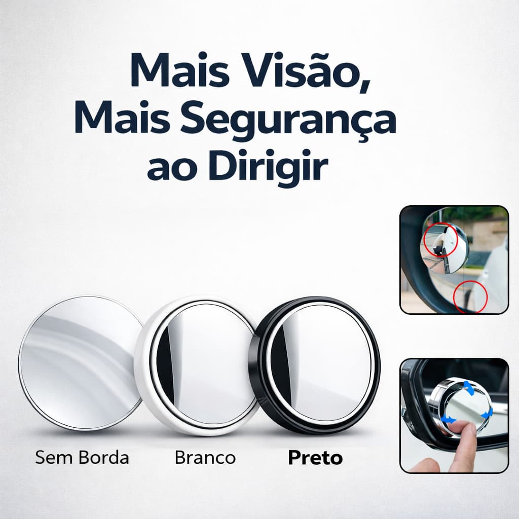 1 par - Espelho Retrovisor Carro Moto  Fixo Móvel Auxiliar Externo Pontos Cegos 5cm Universal Carpei
