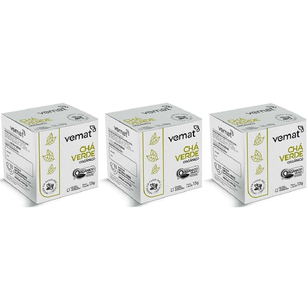 Chá Verde Orgânico Vemat 10 sachês 3 Unidades