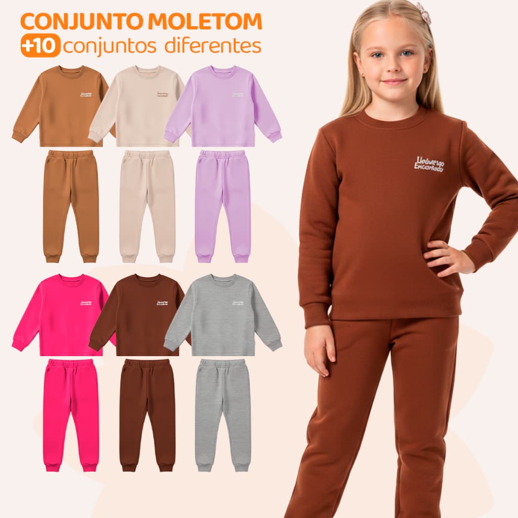 Kit  4 Peças Roupa Infantil Menina de Moletom Peluciado - Conjuntos Quentinhos E Estilosos Feminino Inverno Frio