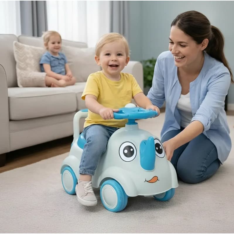 Andador Infantil Rinoceronte Azul Passeio Bebê 12 Meses Carrinho Empurrar Brinquedo Menino Didático
