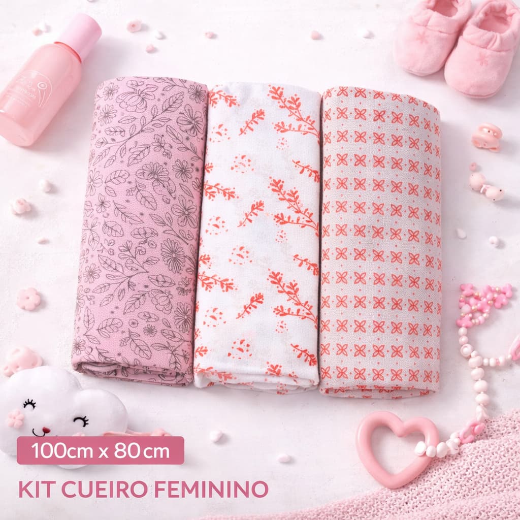 Kit 3 Cueiros Flanelados Bebê 100% Algodão Manta Enxoval Recém-Nascido 100x80cm Swaddle Menino Menina Neutro