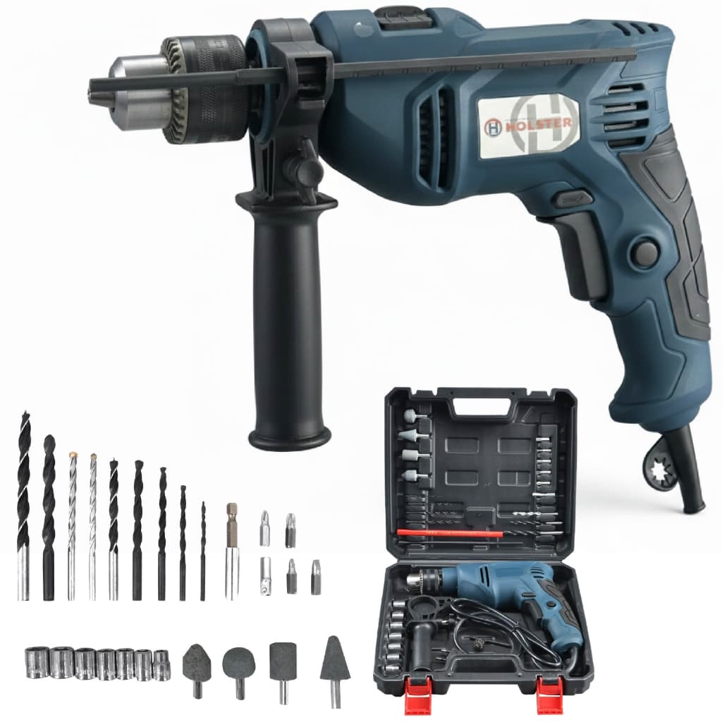 Furadeira de Impacto 750W Completa c/ Maleta + Kit Brocas Soquetes Reversível 110/220V