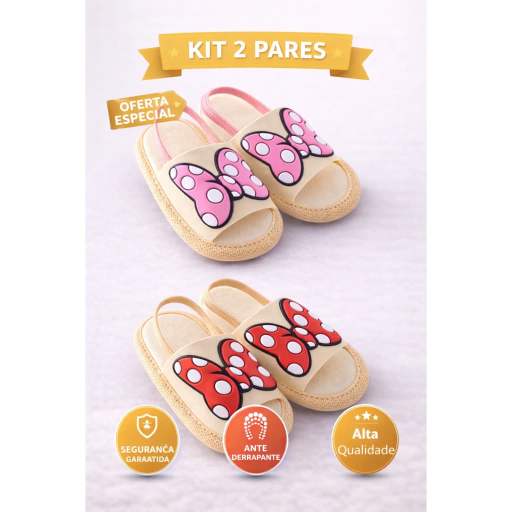 Kit 2 Pares Sandália Bebê Menina Antiderrapante Confortável Primeiros Passos Laço Fofo