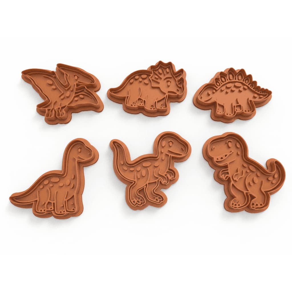 Kit 6 Cortadores De Biscoito Dinossauro 7cm Profissional Culinaria Massinha De Modelar
