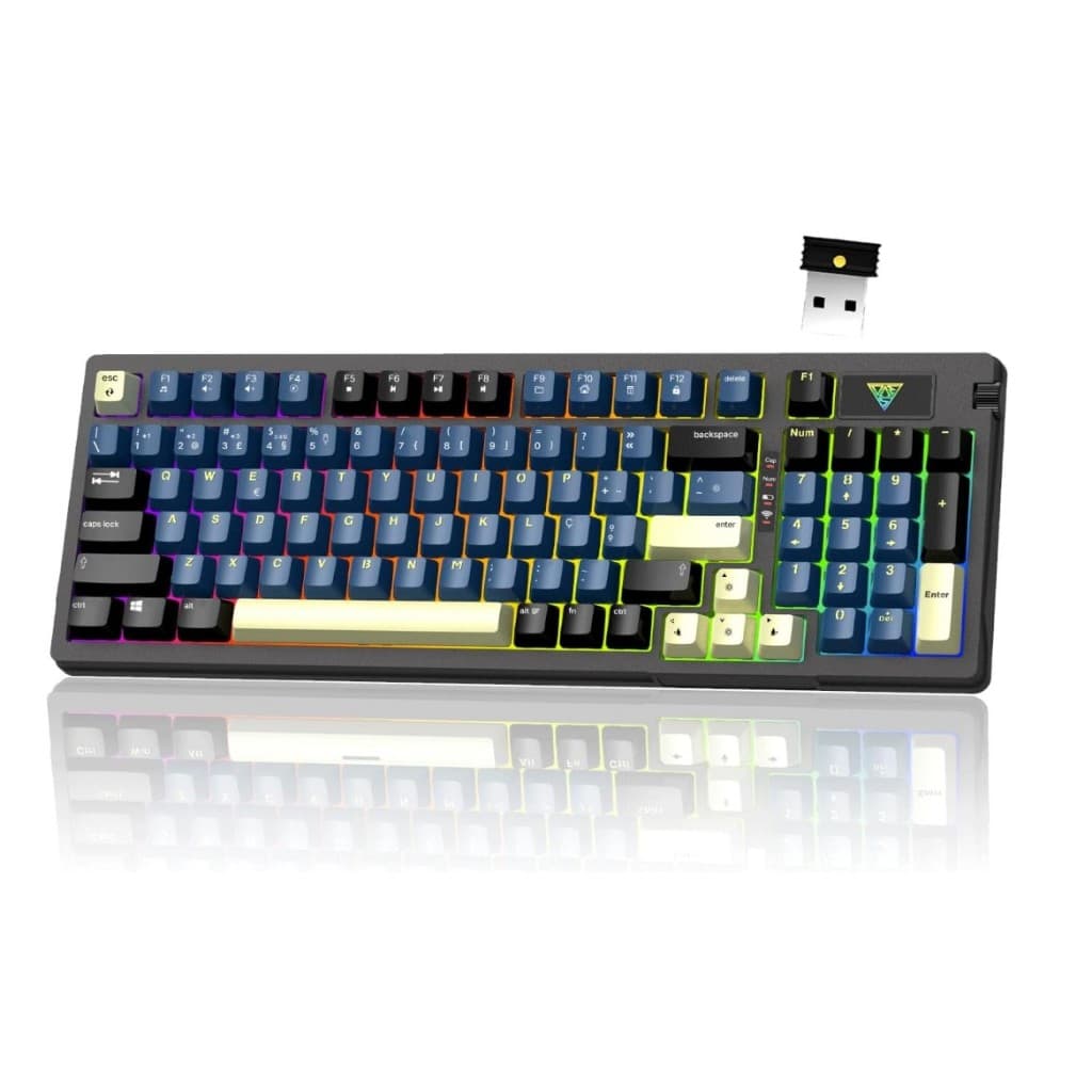 Hivento Teclado Mecânico, 2.4GHzUSB-CBT5.0, Retroiluminação RGB,Teclado Sem Fio Hot-Swappable com Botões, Bateria 400