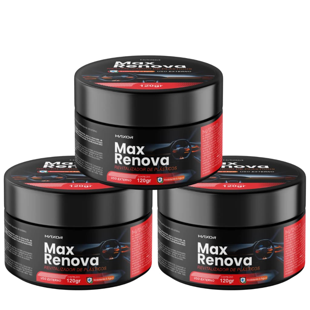 kit 3 Revitalizador De Plastico Retrovisor Parachoque Carro Moto Caminha Max Renova 120g