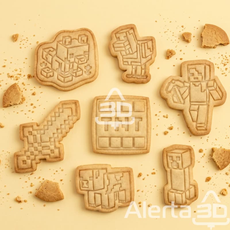 Kit 7 cortadores e marcadores de biscoito/massinha de modelar - Minecraft