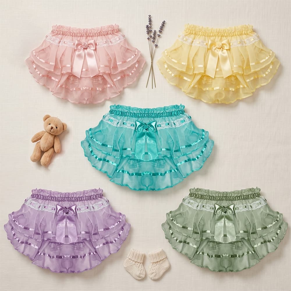 Kit 5 Calcinha Infantil Tapa Fralda em Tricoline com Babado e Laço Fino