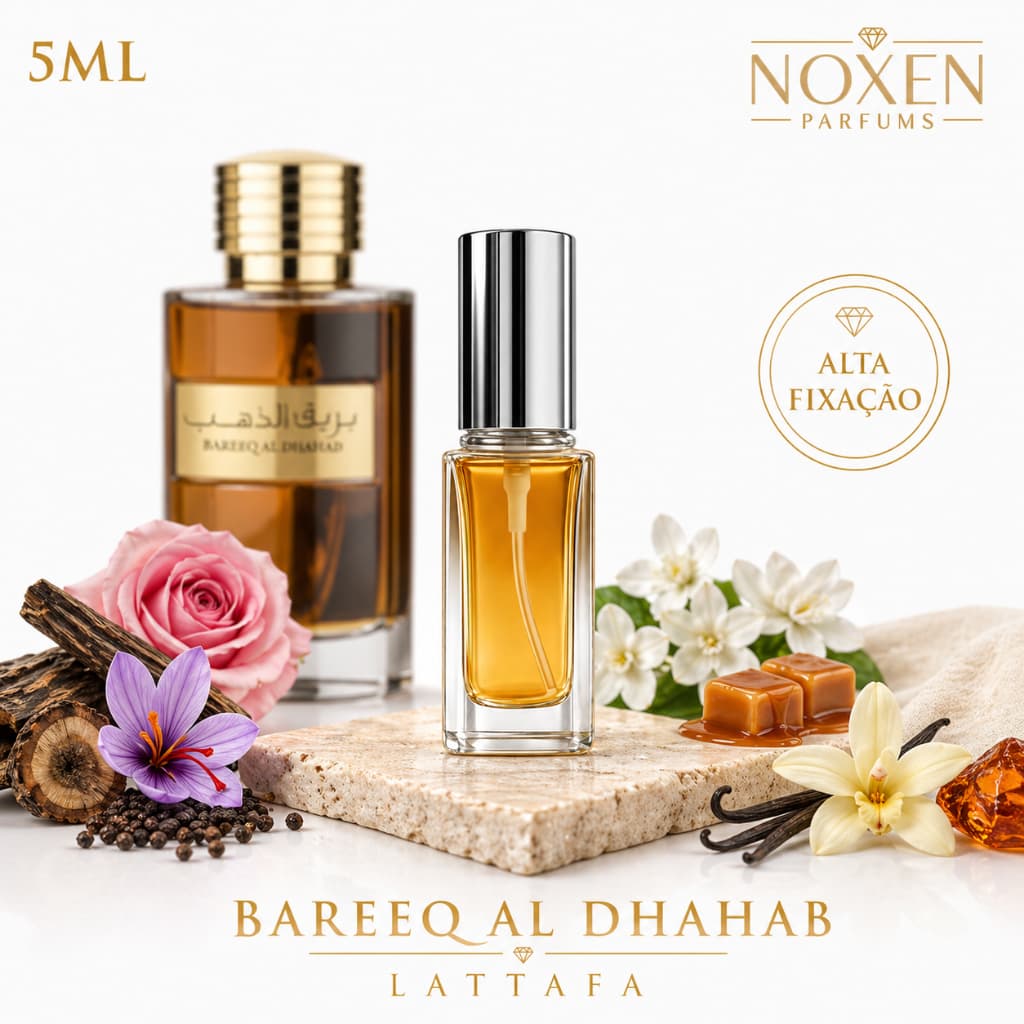 Perfume masculino 5ml Premium Vidro Spray Bareeq Al Dhahab Importado Elegante