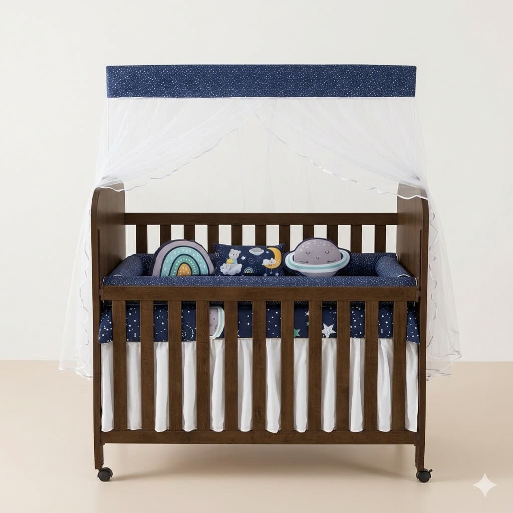 Kit Berço Completo Bebê 9 Peças Din Don Urso Espacial Off White Enxoval Infantil Macio