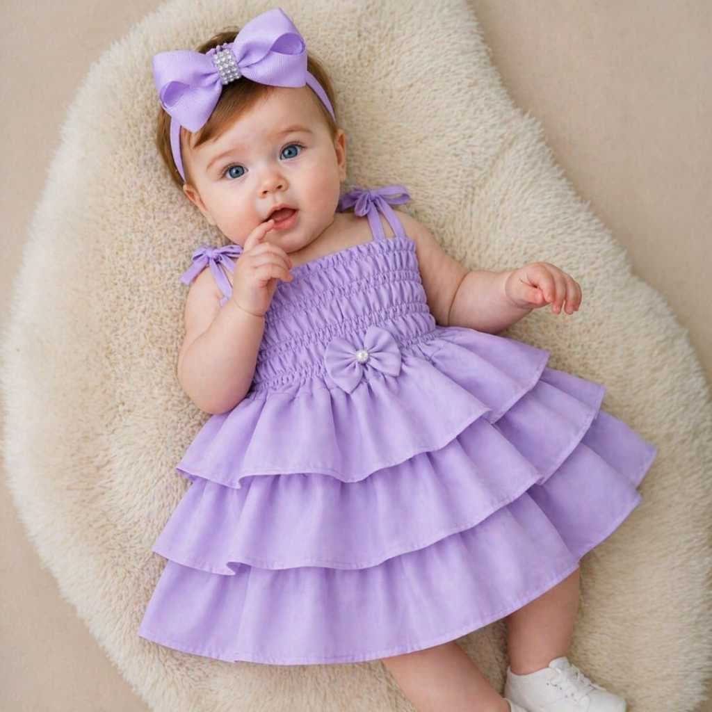 Vestido roxo lilas infantil luxo bebê menina verão festa rodado roupa festa 1 ano