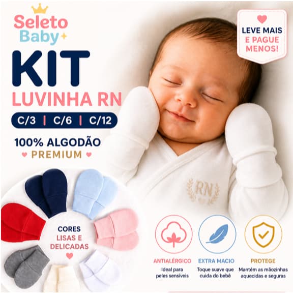 Kit Luvinha RN Bebê C/3 C/6 C/12 100% Algodão Antialérgico Macia Recém Nascido Enxoval Maternidade