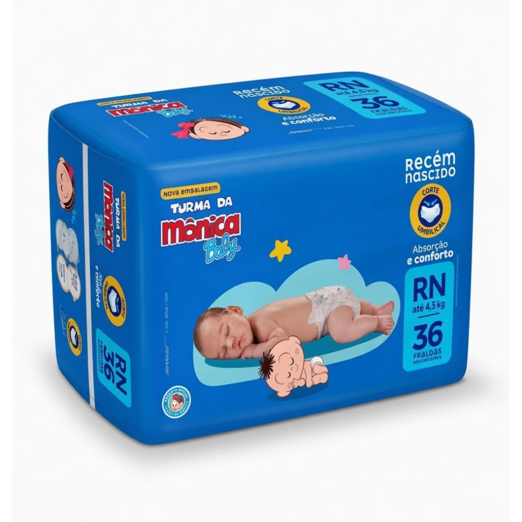 Fralda Turma da Mônica Baby Jumbo RN 36 Unidades - Proteção Total Recém-Nascido